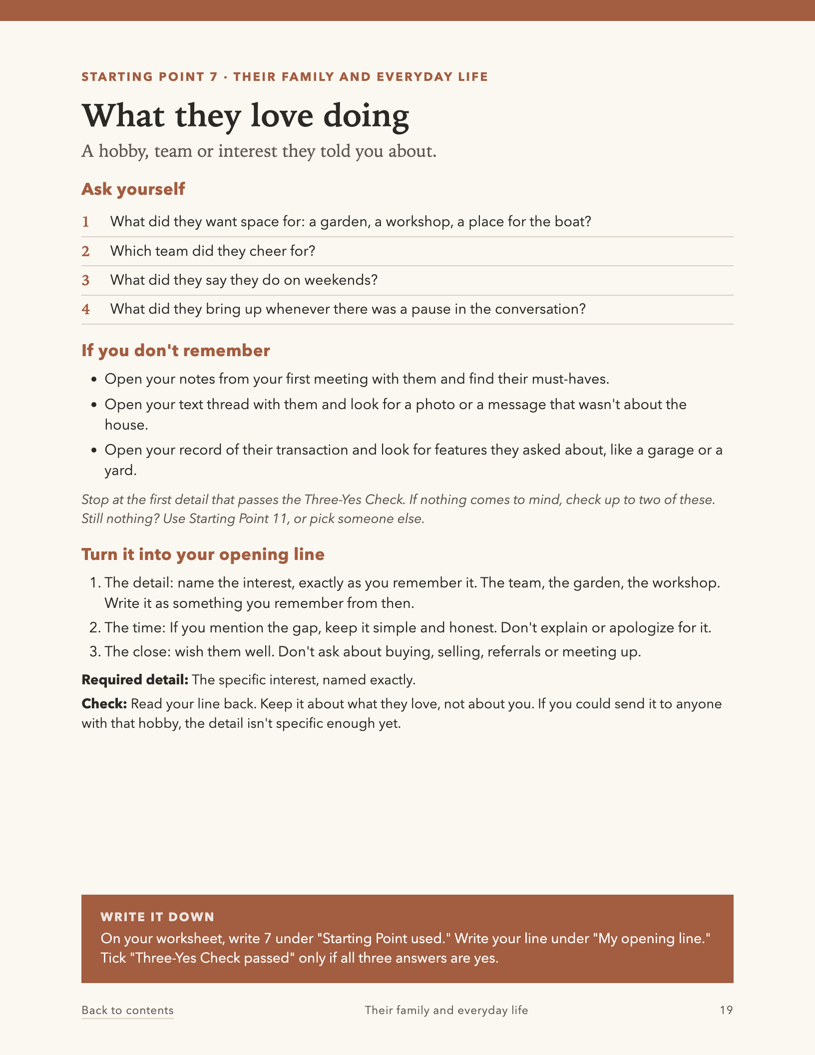 Starting Point 7: What they love doing