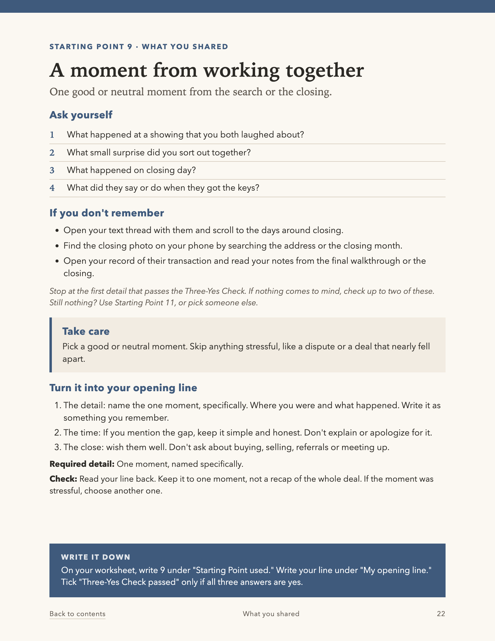 Starting Point 9: A moment from working together